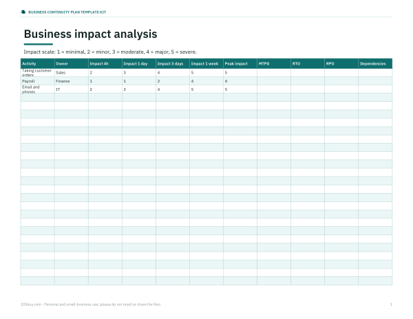 Preview of Business Impact Analysis Worksheet