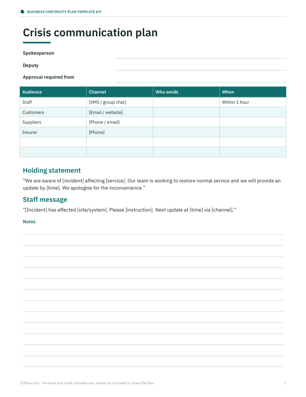 Preview of Printable Crisis Communication Plan