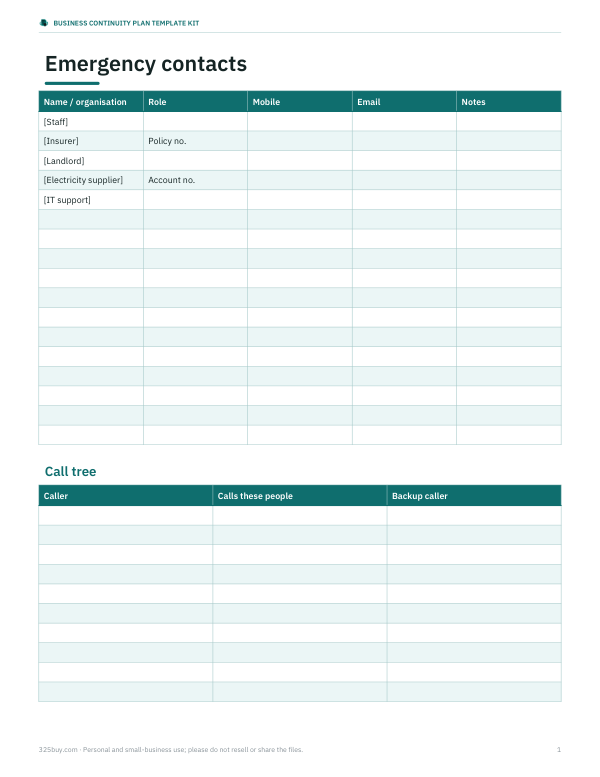 Preview of Emergency Contacts and Call Tree
