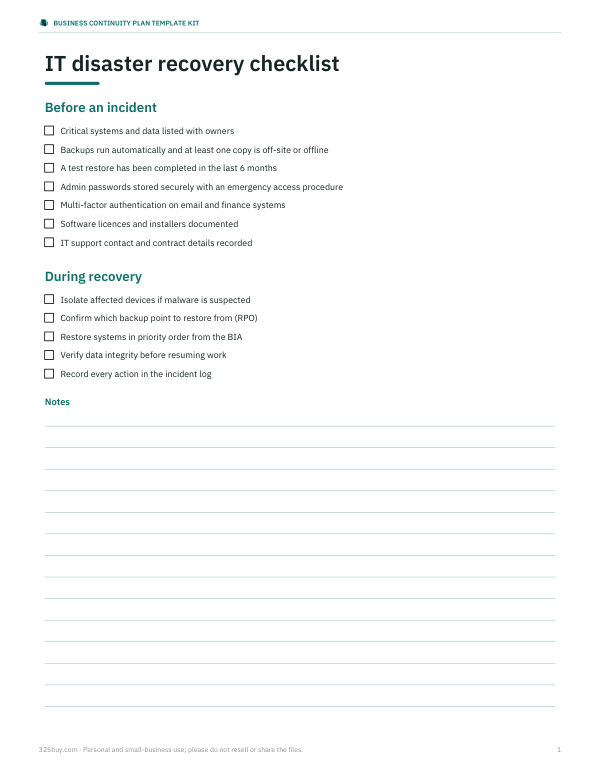 Preview of IT Disaster Recovery Checklist