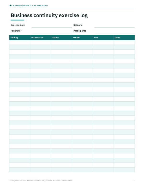 Preview of Printable Plan Test & Exercise Log
