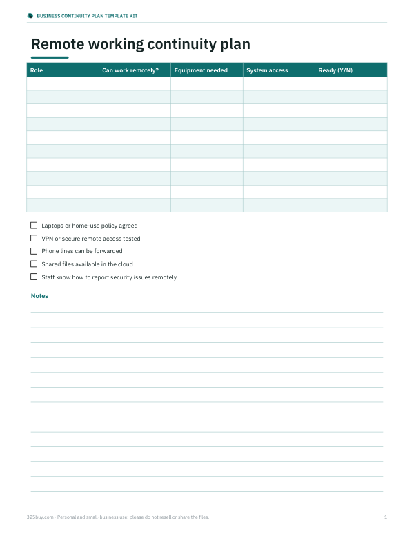Preview of Printable Remote Working Continuity Plan