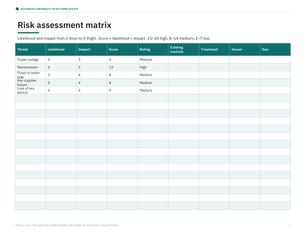 Preview of Printable Risk Assessment Matrix